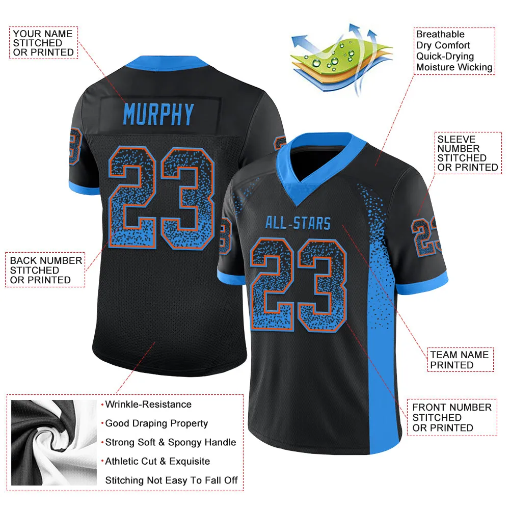 Custom Black Powder Blue-Orange Mesh Drift Fashion Football Jersey