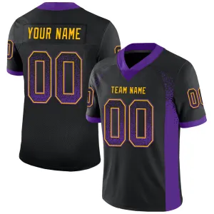 Custom Black Purple-Gold Mesh Drift Fashion Football Jersey