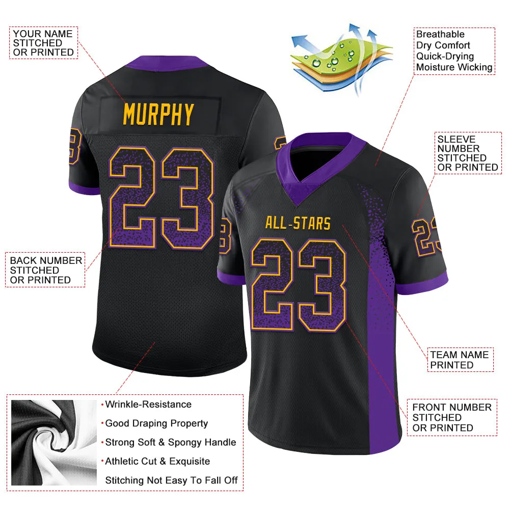 Custom Black Purple-Gold Mesh Drift Fashion Football Jersey