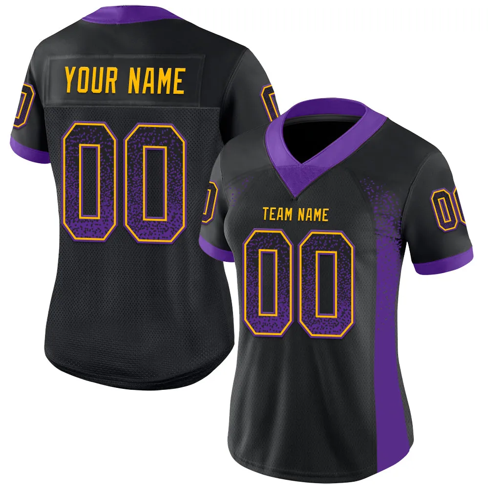 Custom Black Purple-Gold Mesh Drift Fashion Football Jersey