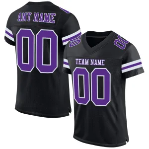 Custom Black Purple-White Mesh Authentic Football Jersey