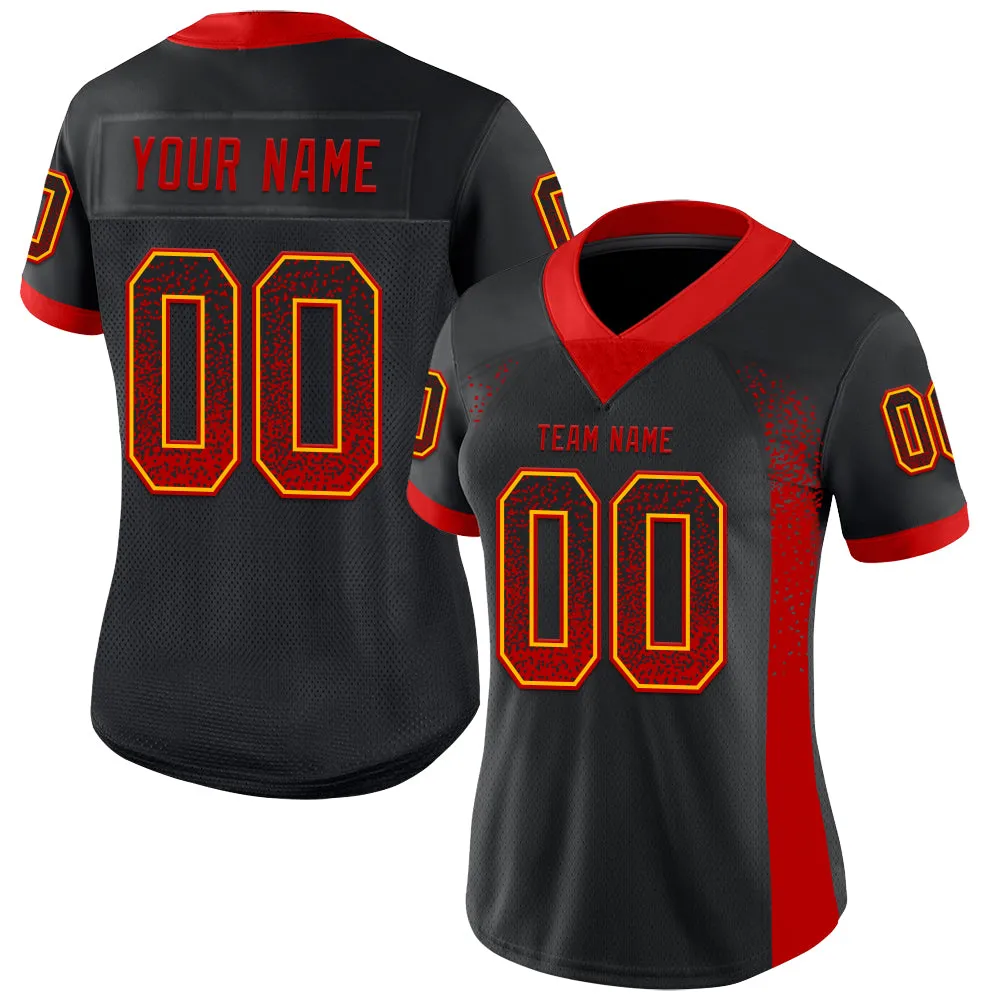 Custom Black Red-Gold Mesh Drift Fashion Football Jersey