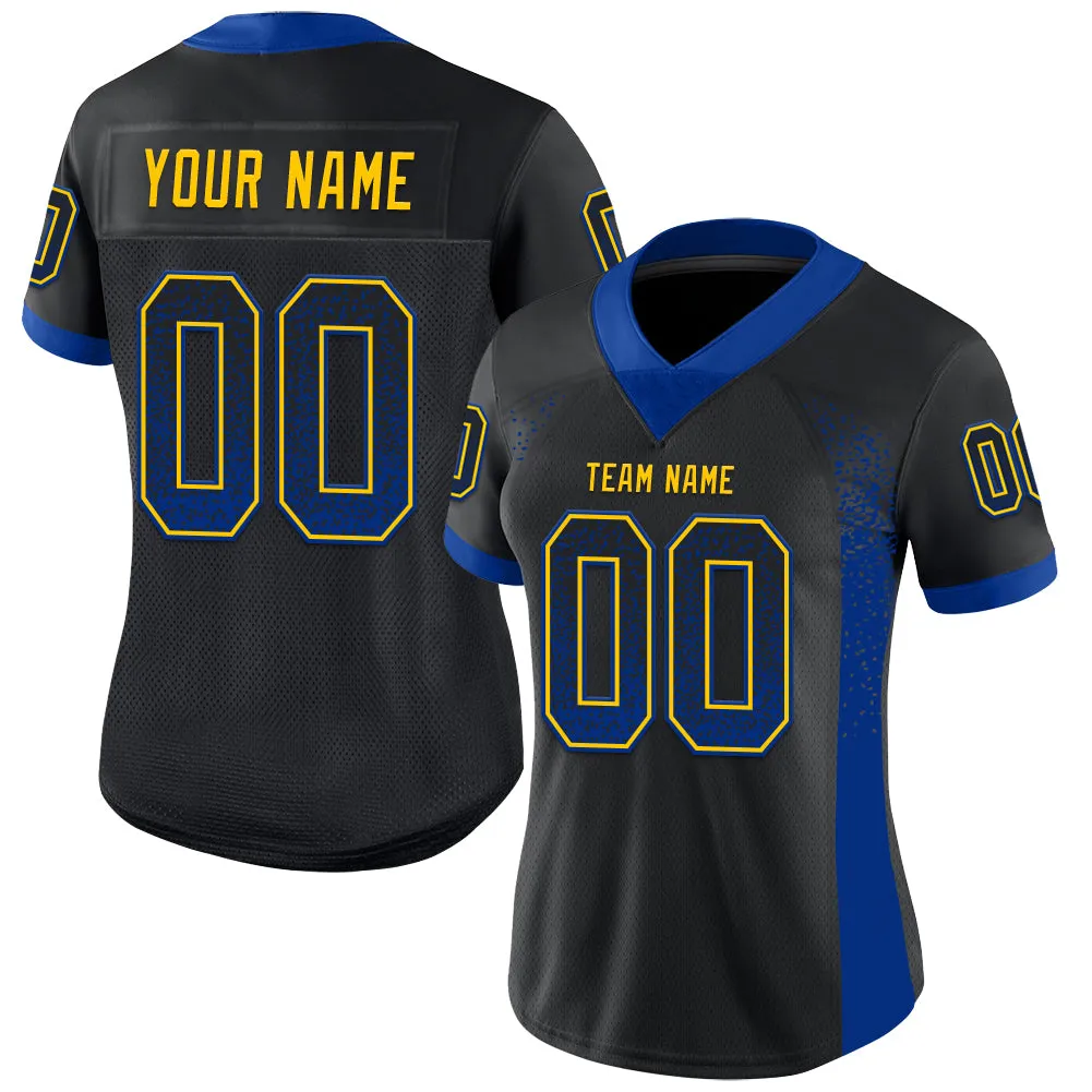 Custom Black Royal-Yellow Mesh Drift Fashion Football Jersey