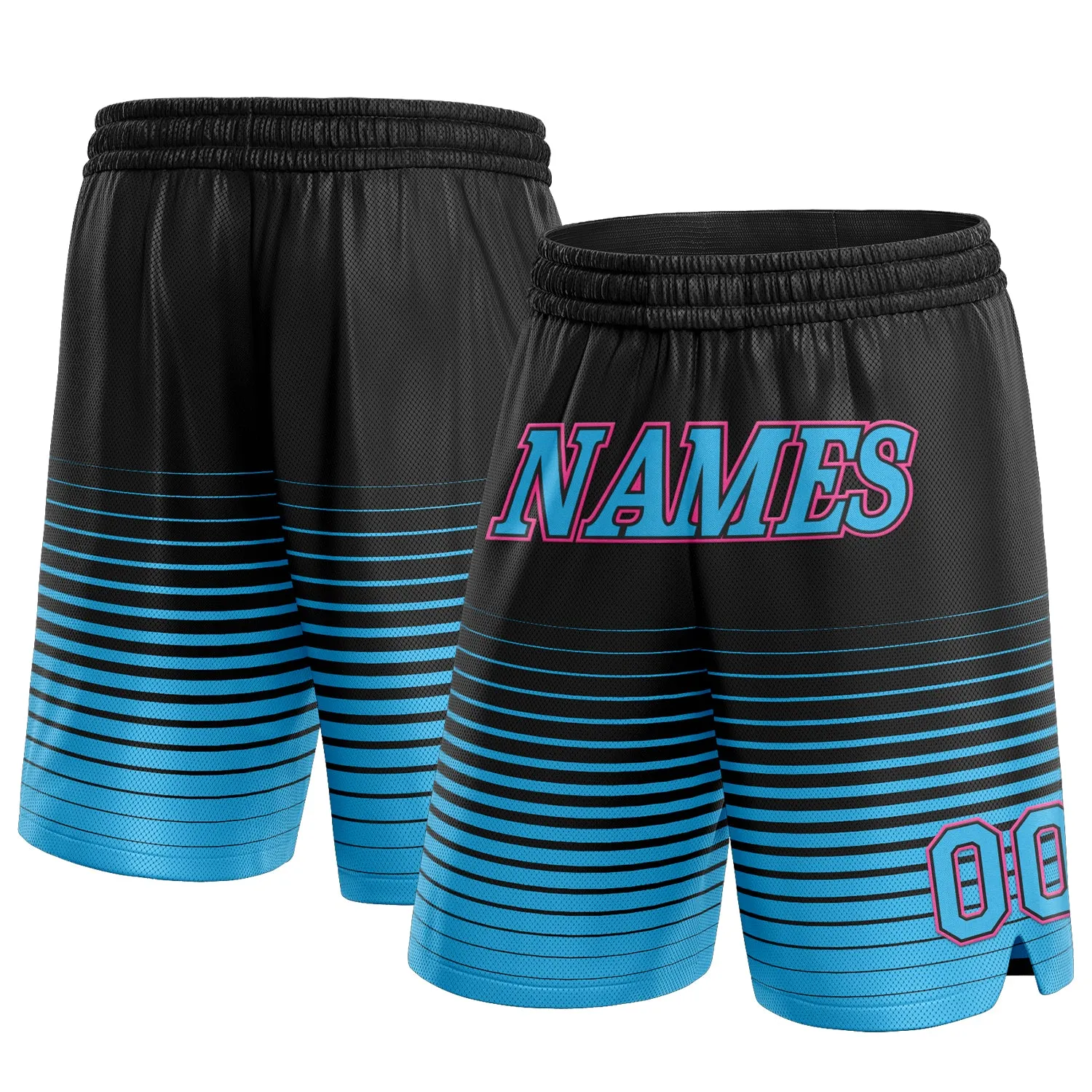 Custom Black Sky Blue-Pink Pinstripe Fade Fashion Authentic Basketball Shorts