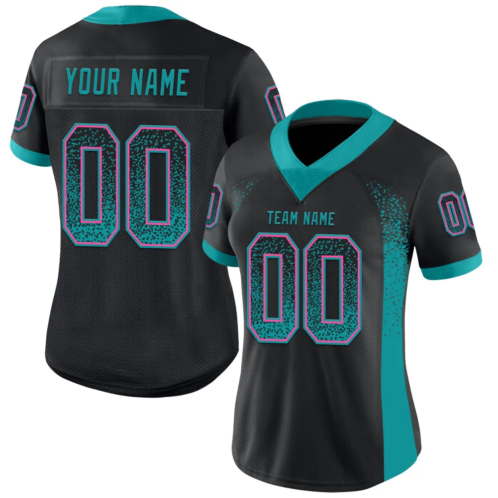 Custom Black Teal-Pink Mesh Drift Fashion Football Jersey