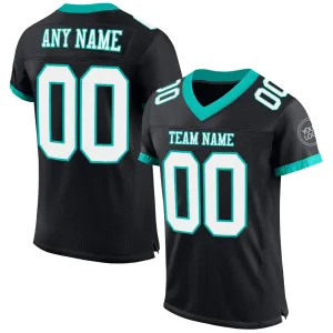 Custom Black White-Aqua Mesh Authentic Football Jersey