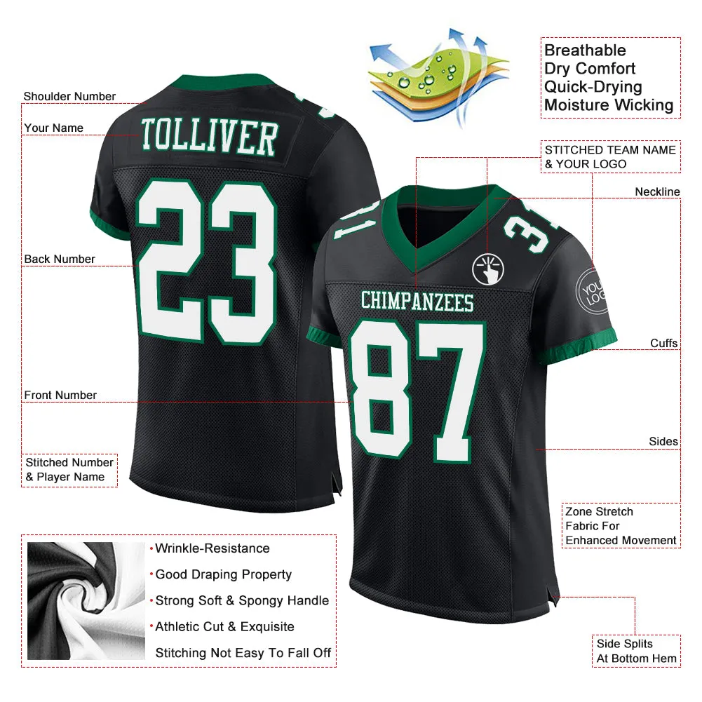 Custom Black White-Kelly Green Mesh Authentic Football Jersey