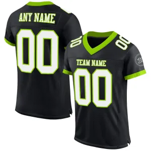 Custom Black White-Neon Green Mesh Authentic Football Jersey