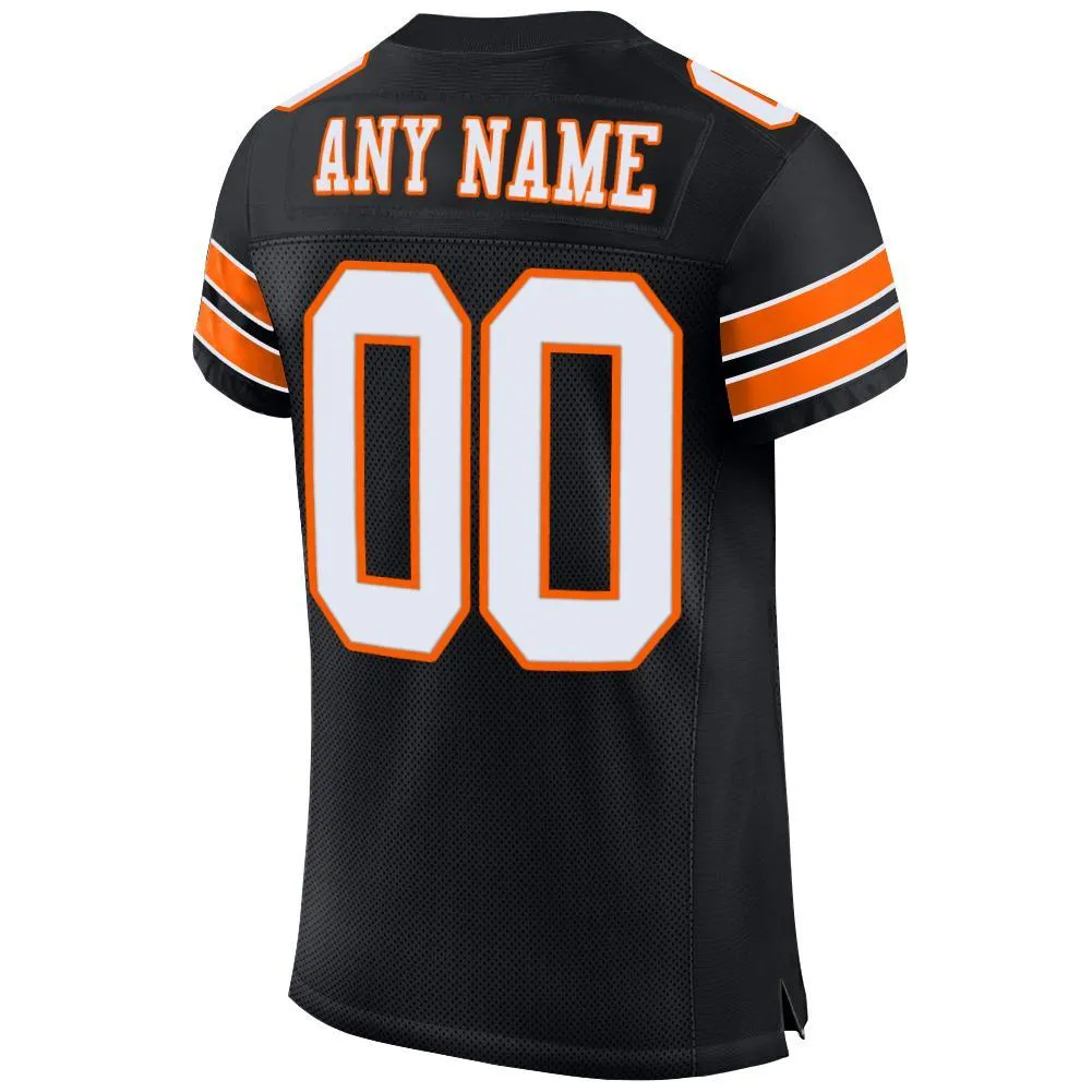 Custom Black White-Orange Mesh Authentic Football Jersey