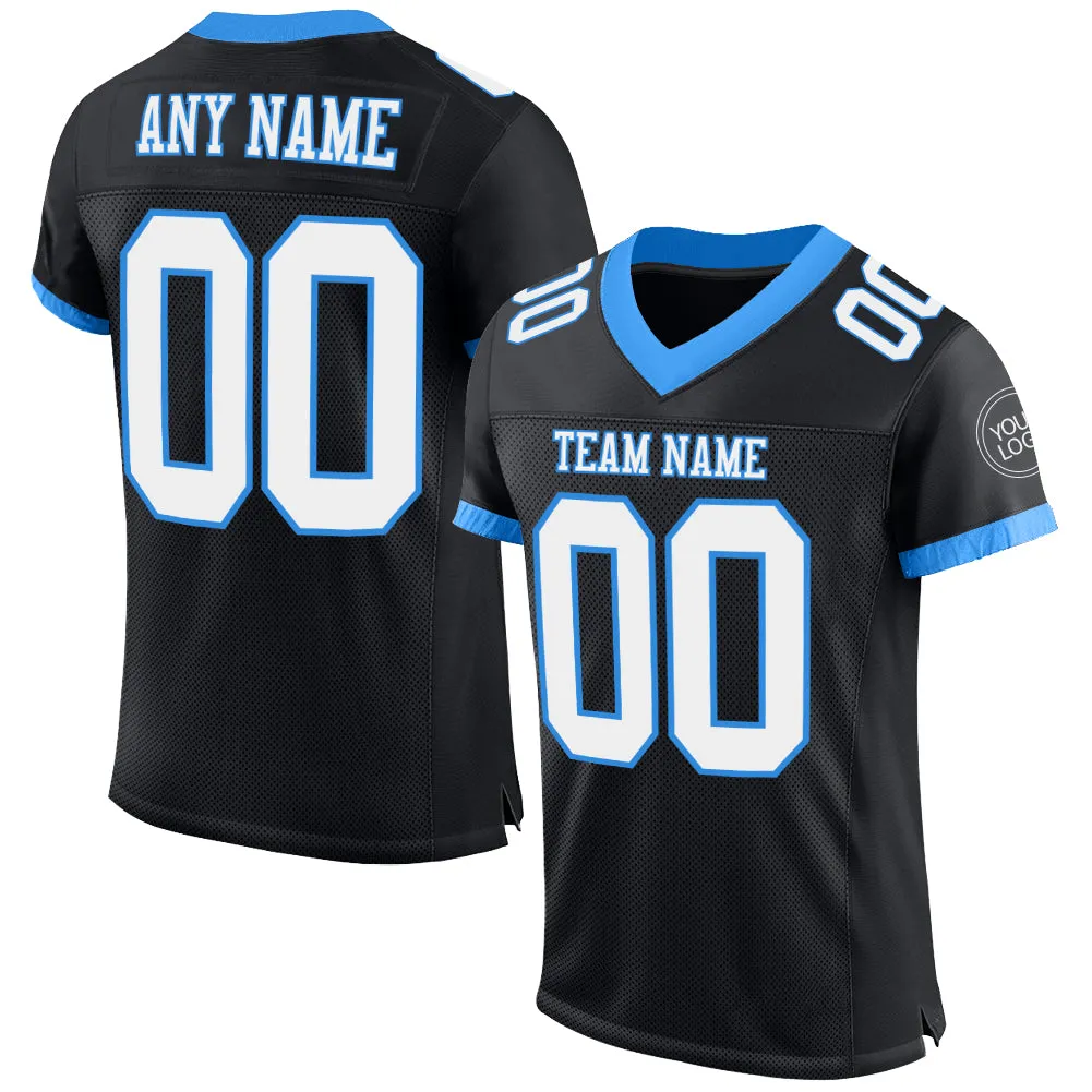 Custom Black White-Powder Blue Mesh Authentic Football Jersey