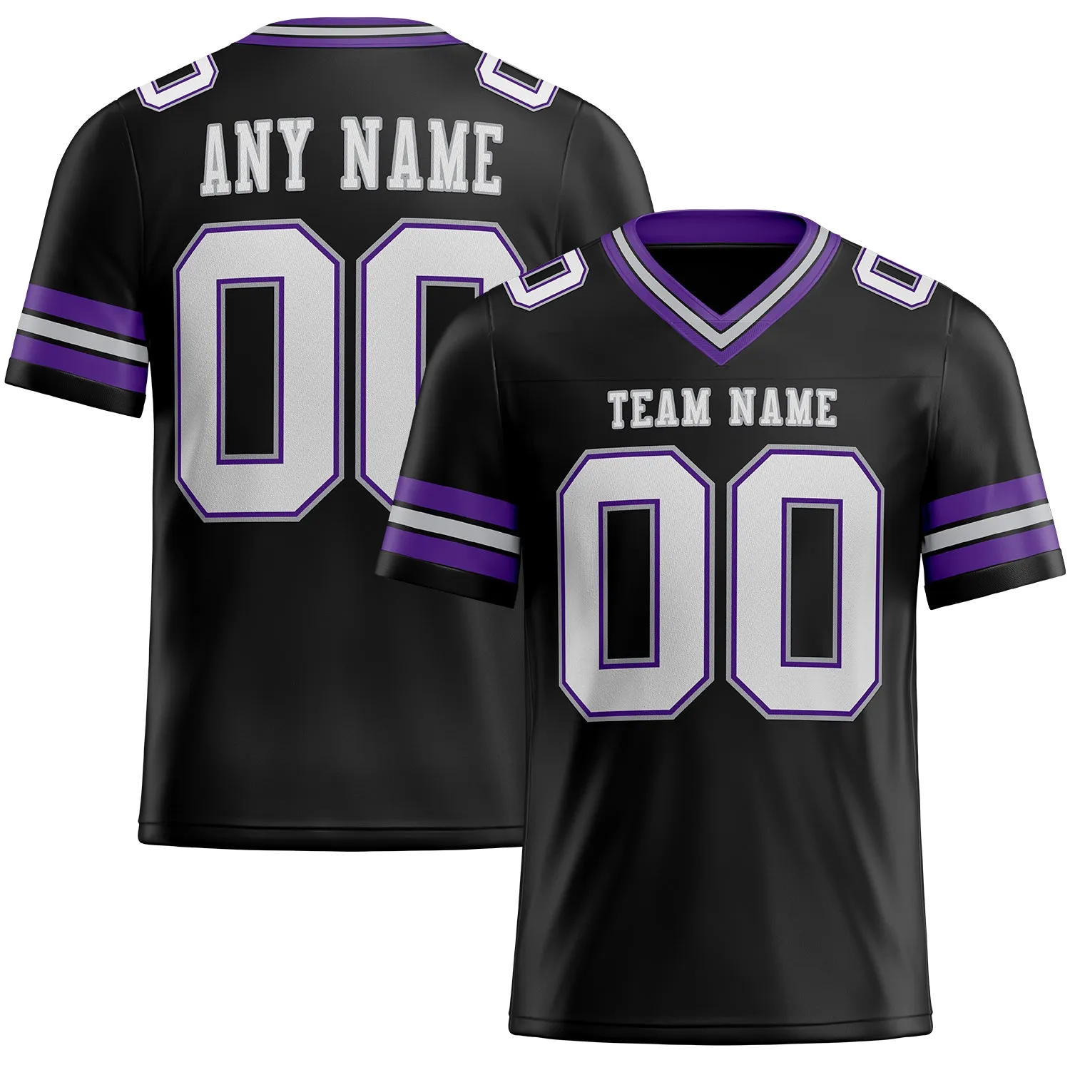 Custom Black White Purple-Gray Mesh Authentic Football Jersey