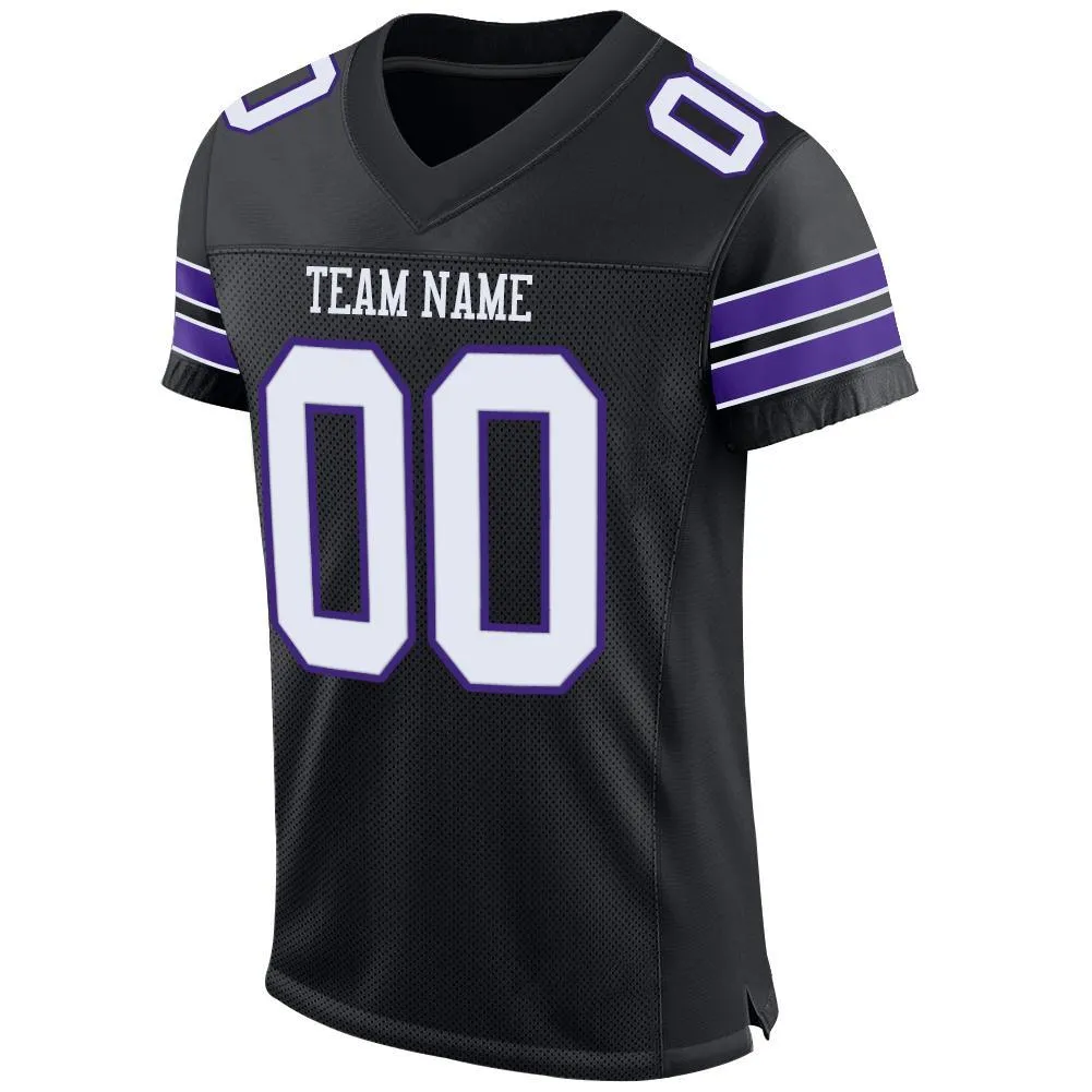 Custom Black White-Purple Mesh Authentic Football Jersey