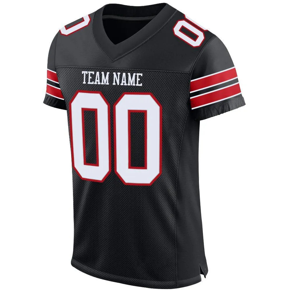 Custom Black White-Red Mesh Authentic Football Jersey