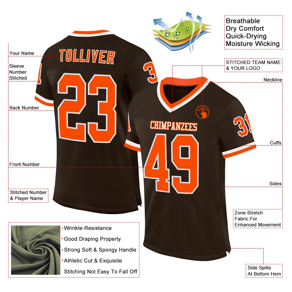 Custom Brown Orange-White Mesh Authentic Throwback Football Jersey