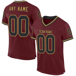 Custom Burgundy Black-Old Gold Mesh Authentic Throwback Football Jersey