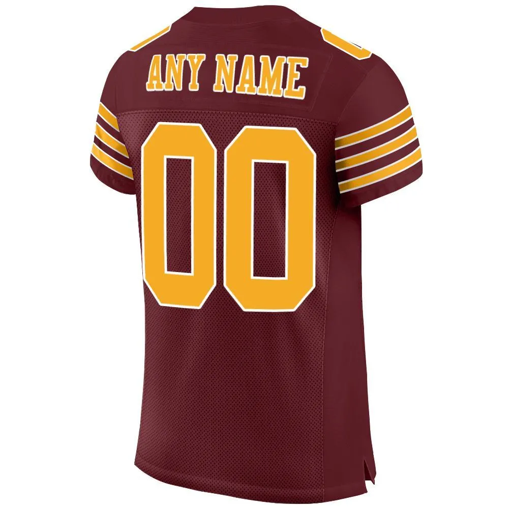 Custom Burgundy Gold-White Mesh Authentic Football Jersey