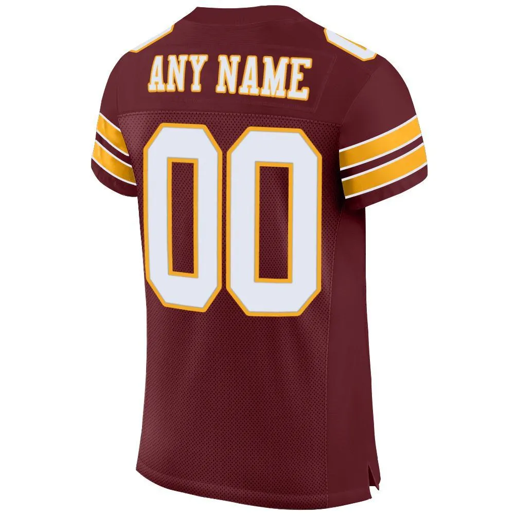 Custom Burgundy White-Gold Mesh Authentic Football Jersey