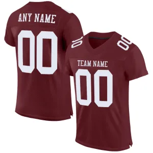 Custom Burgundy White Mesh Authentic Football Jersey