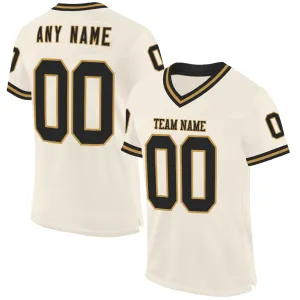 Custom Cream Black-Old Gold Mesh Authentic Throwback Football Jersey