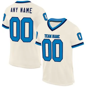 Custom Cream Blue-Navy Mesh Authentic Throwback Football Jersey