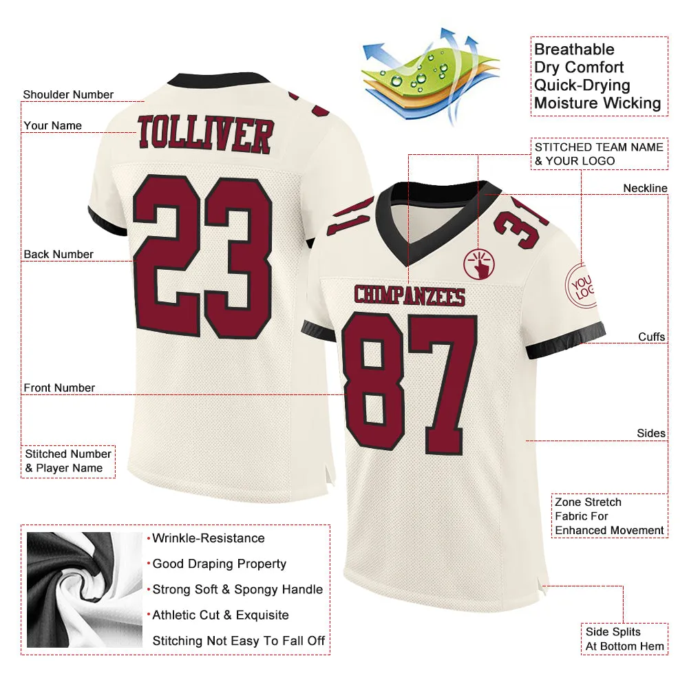 Custom Cream Crimson-Black Mesh Authentic Football Jersey