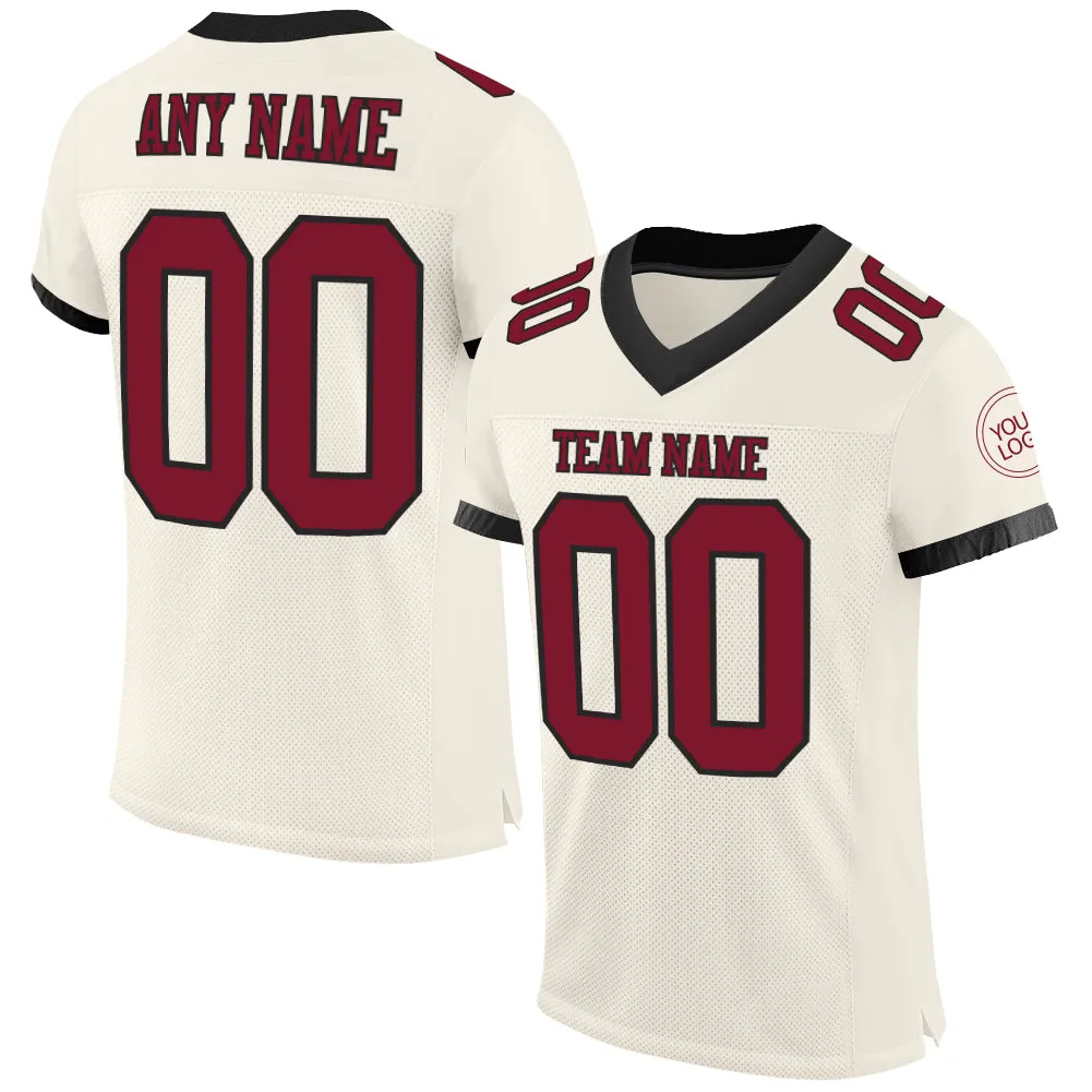 Custom Cream Crimson-Black Mesh Authentic Football Jersey