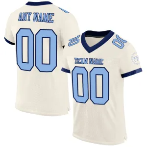 Custom Cream Light Blue-Navy Mesh Authentic Football Jersey