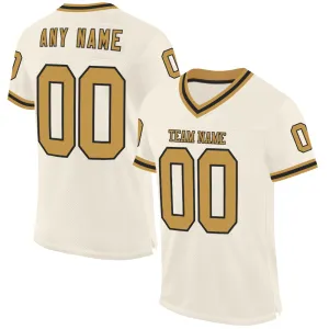 Custom Cream Old Gold-Black Mesh Authentic Throwback Football Jersey