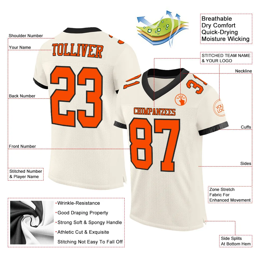 Custom Cream Orange-Black Mesh Authentic Football Jersey