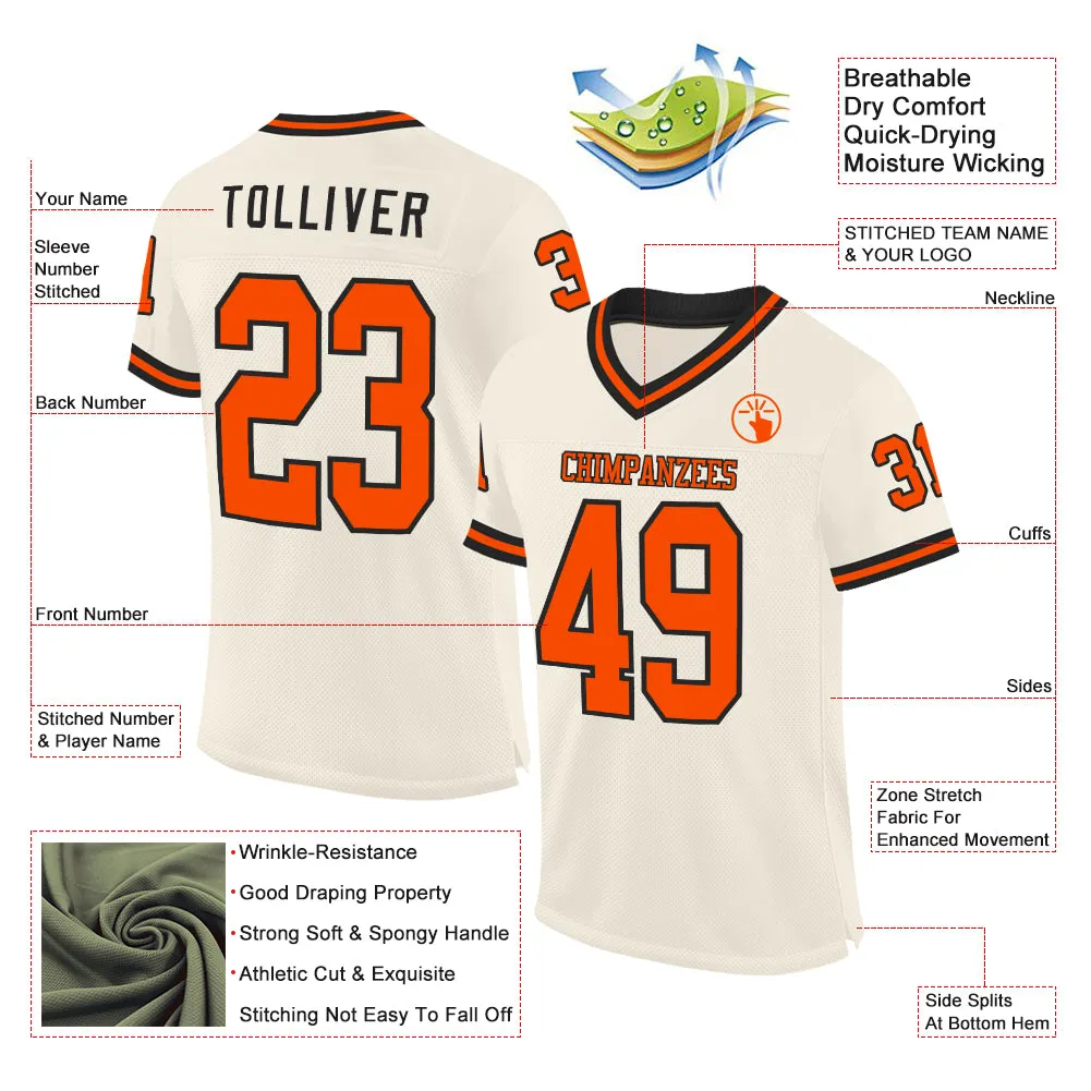 Custom Cream Orange-Black Mesh Authentic Throwback Football Jersey