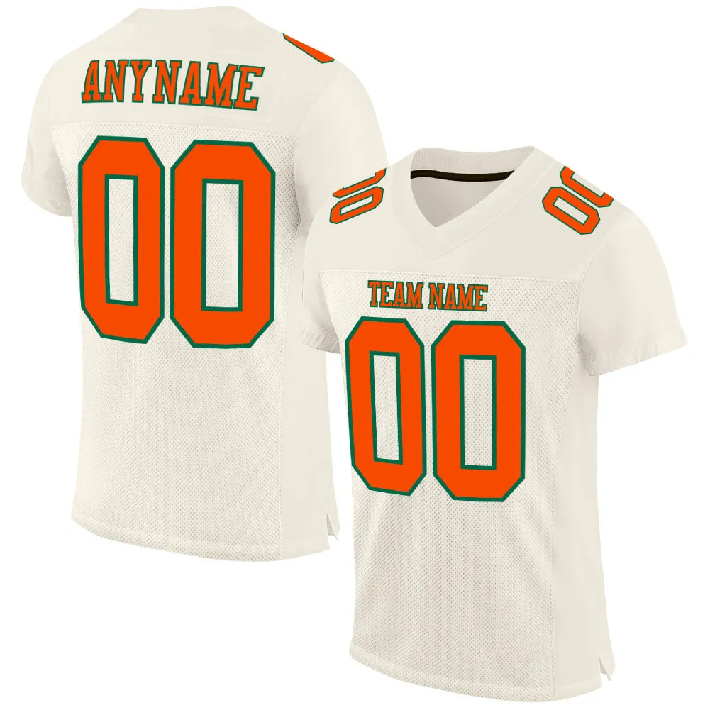 Custom Cream Orange-Kelly Green Mesh Authentic Football Jersey