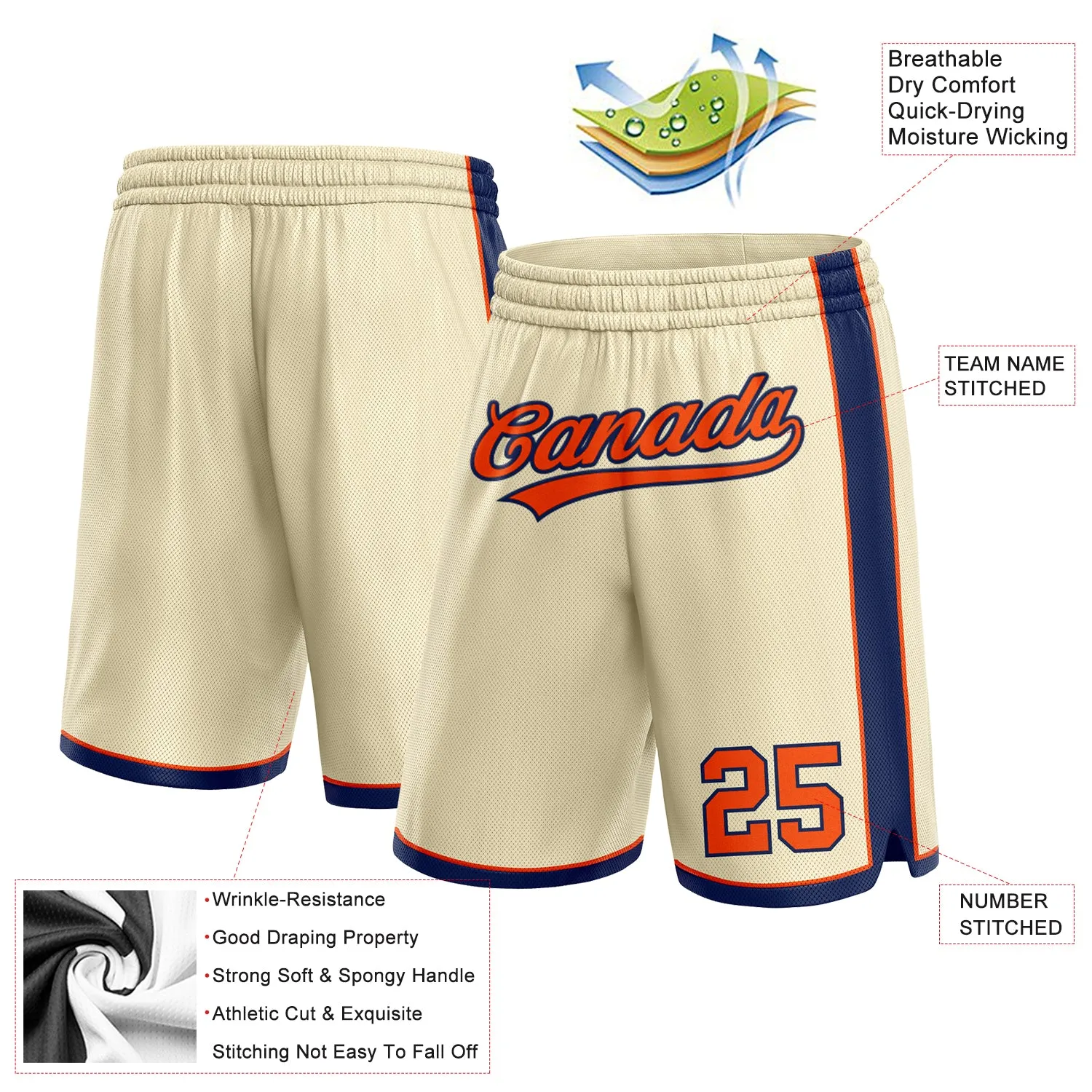 Custom Cream Orange-Navy Authentic Basketball Shorts