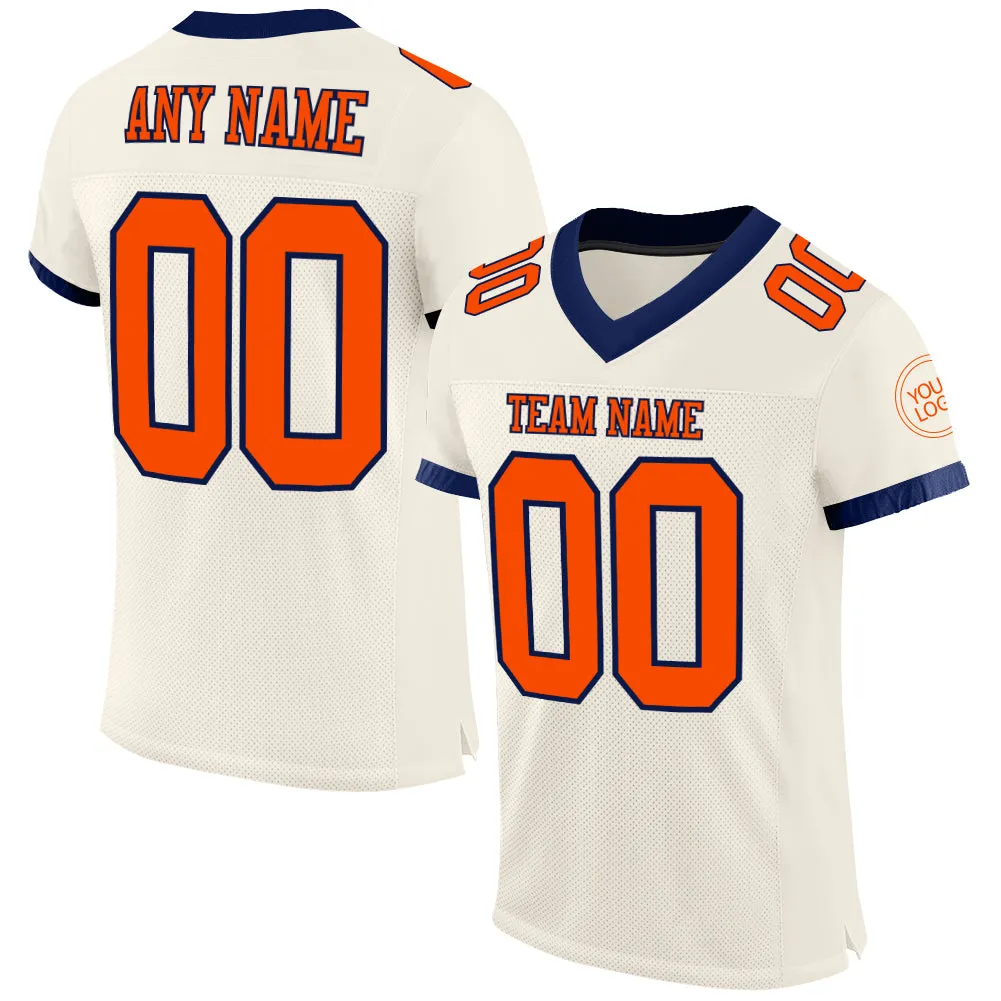 Custom Cream Orange-Navy Mesh Authentic Football Jersey