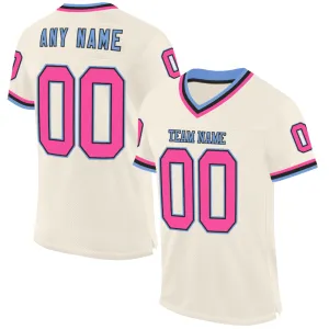 Custom Cream Pink Black-Light Blue Mesh Authentic Throwback Football Jersey