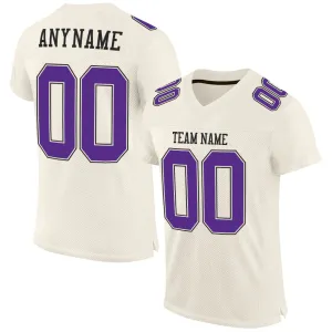 Custom Cream Purple-Black Mesh Authentic Football Jersey