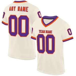 Custom Cream Purple-Orange Mesh Authentic Throwback Football Jersey