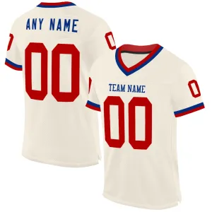 Custom Cream Red-Royal Mesh Authentic Throwback Football Jersey