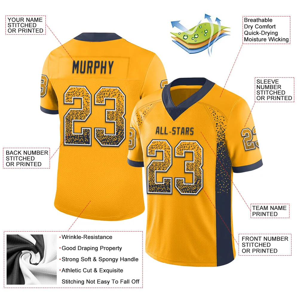 Custom Gold Navy-White Mesh Drift Fashion Football Jersey