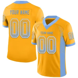 Custom Gold Powder Blue-White Mesh Drift Fashion Football Jersey