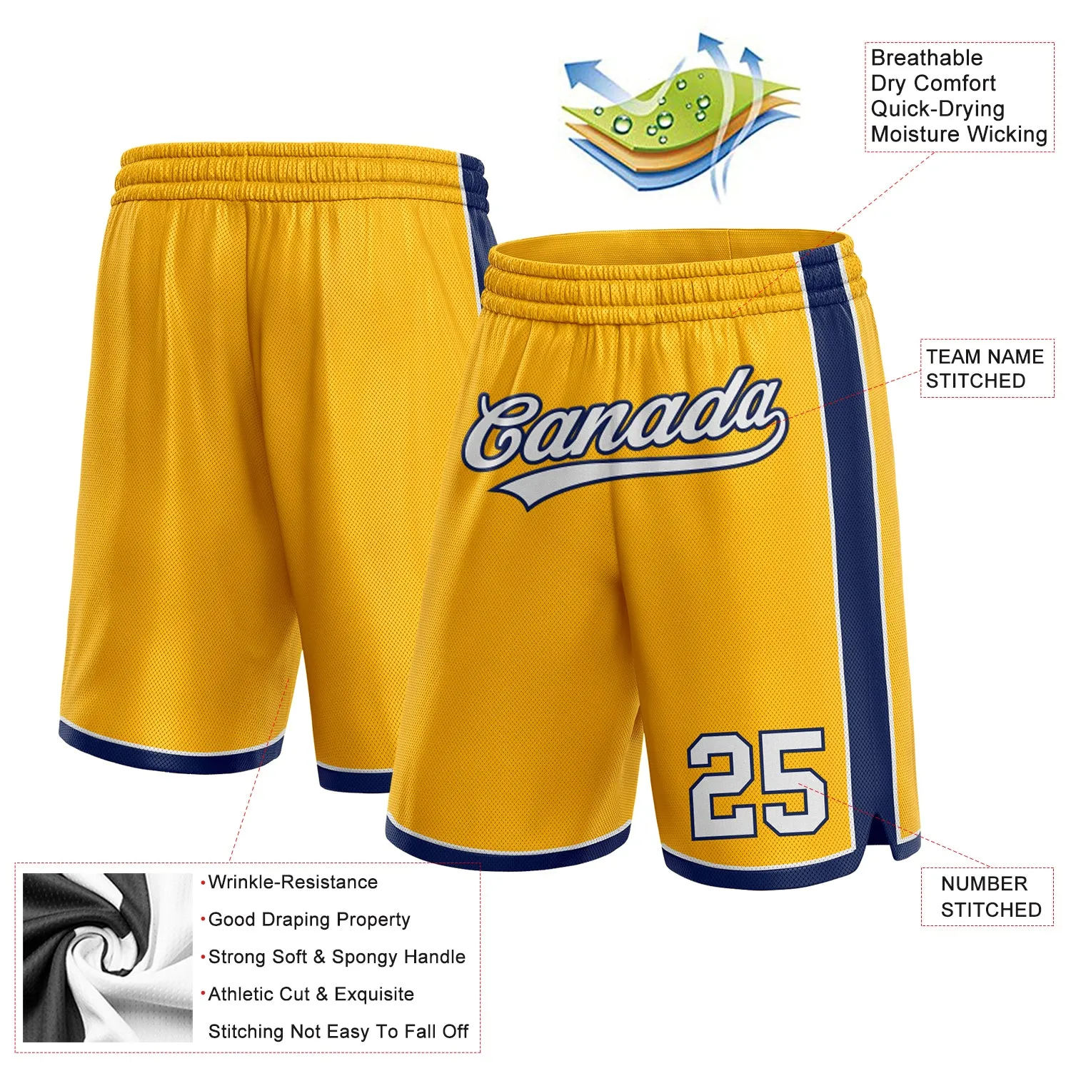 Custom Gold White-Navy Authentic Basketball Shorts