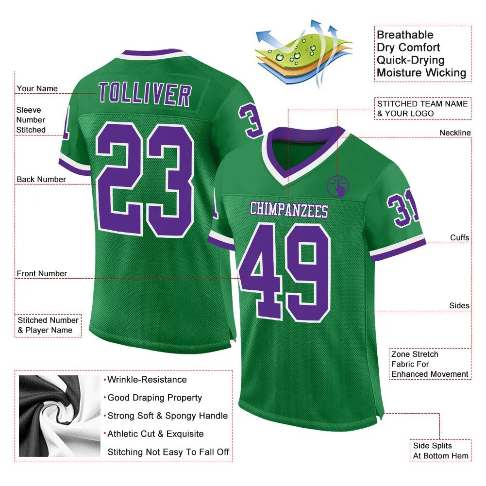 Custom Grass Green Purple-White Mesh Authentic Throwback Football Jersey