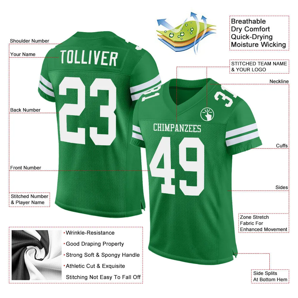 Custom Grass Green White Mesh Authentic Football Jersey