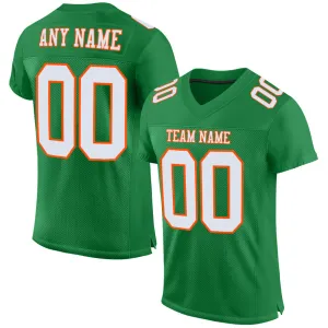 Custom Grass Green White-Orange Mesh Authentic Football Jersey