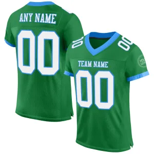 Custom Grass Green White-Powder Blue Mesh Authentic Football Jersey