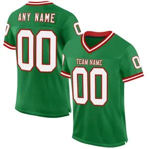 Custom Grass Green White-Red Mesh Authentic Throwback Football Jersey