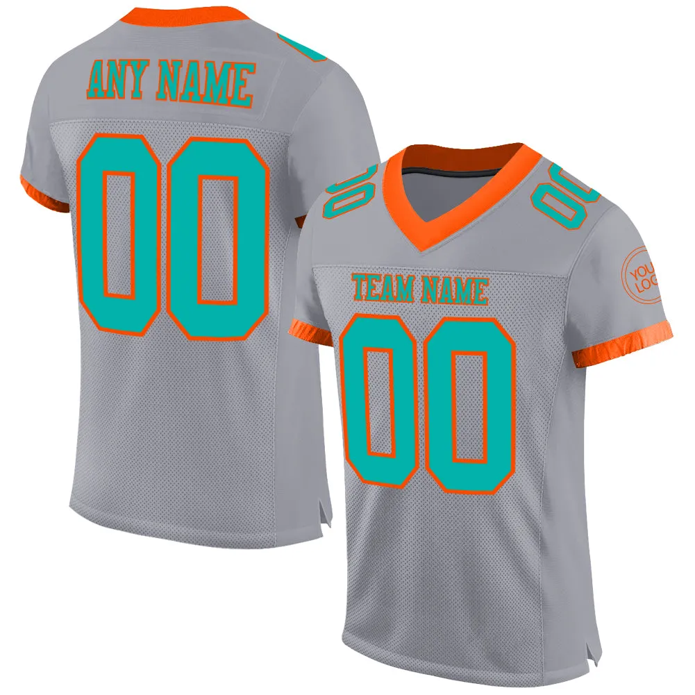 Custom Gray Aqua-Orange Mesh Authentic Football Jersey