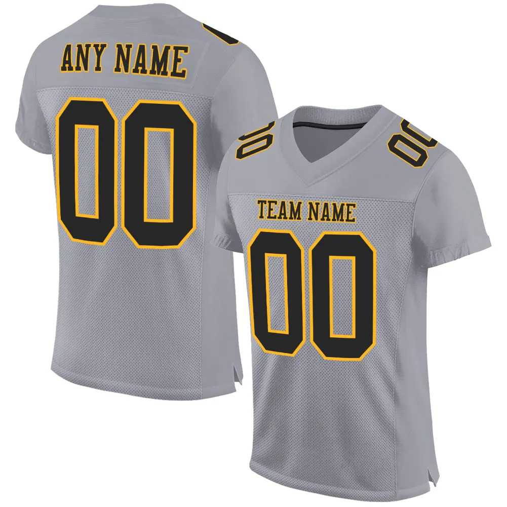 Custom Gray Black-Gold Mesh Authentic Football Jersey