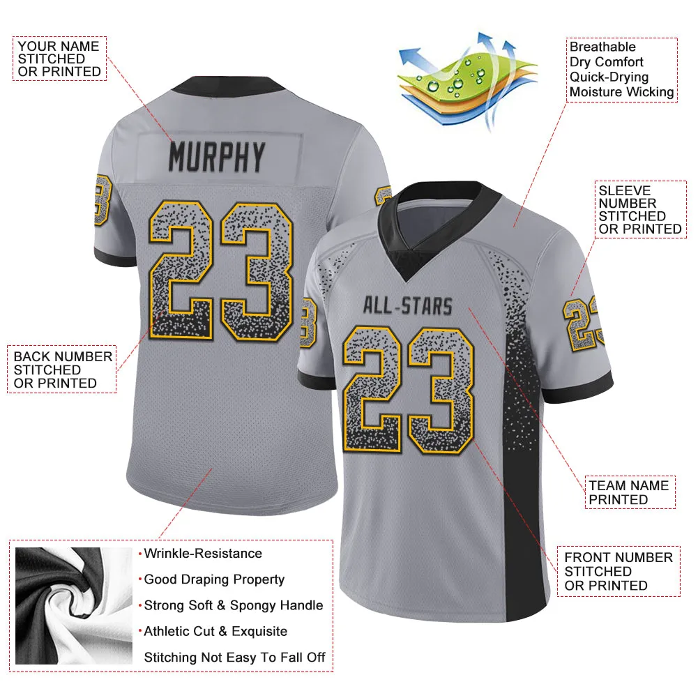 Custom Gray Black-Gold Mesh Drift Fashion Football Jersey