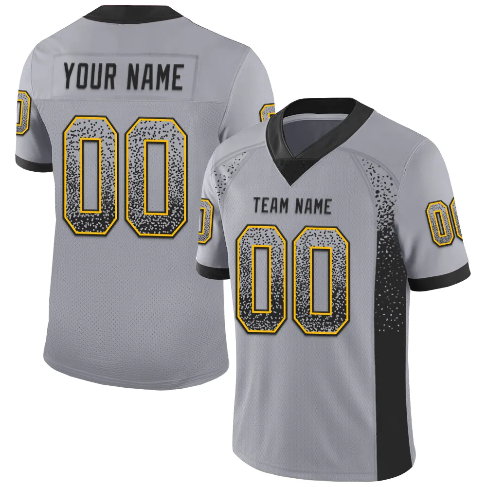 Custom Gray Black-Gold Mesh Drift Fashion Football Jersey