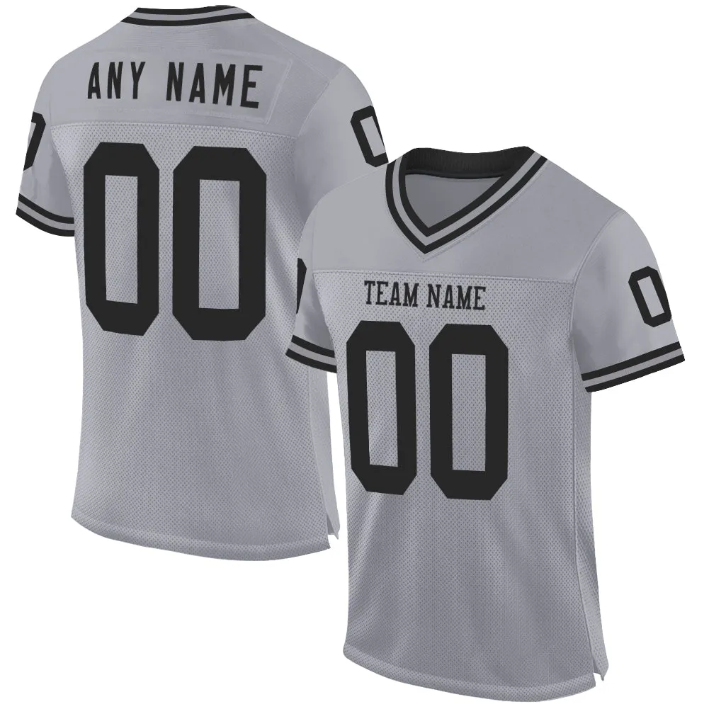 Custom Gray Black Mesh Authentic Throwback Football Jersey